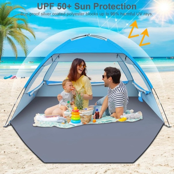 NEW 4 Person Beach / Picnic Tent Outdoor Canopy Shade Sun Cover UPF 50+ Protect - Picture 2 of 5